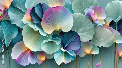 Decorative Teal Botanical Floral Composition Suggesting Beauty Creativity