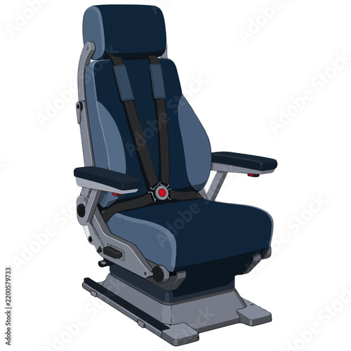 Blue Airplane Pilot Seat with Four Point Safety Harness Belt