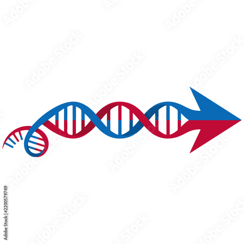 Blue and Red DNA Helix Arrow Symbol for Genetic Science Progress