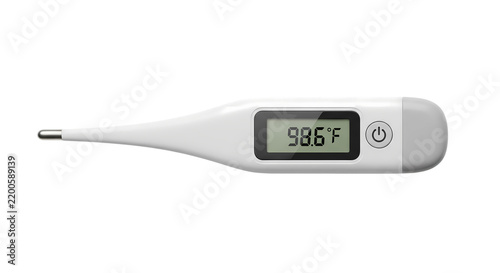 Digital medical thermometer showing normal body temperature isolated on white background
