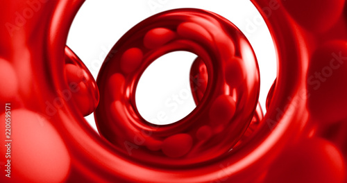 Fotografie Abstract Red Glossy 3D Ring Shapes And Circular Forms Isolated On Transparent Ba