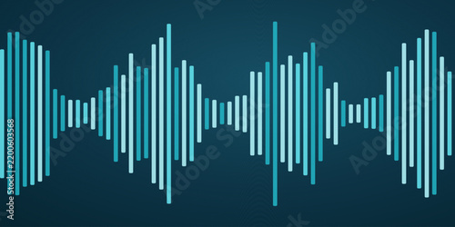 Abstract sound wave visualization in cyan and turquoise hues against a dark blue background, representing audio technology and digital signal processing.