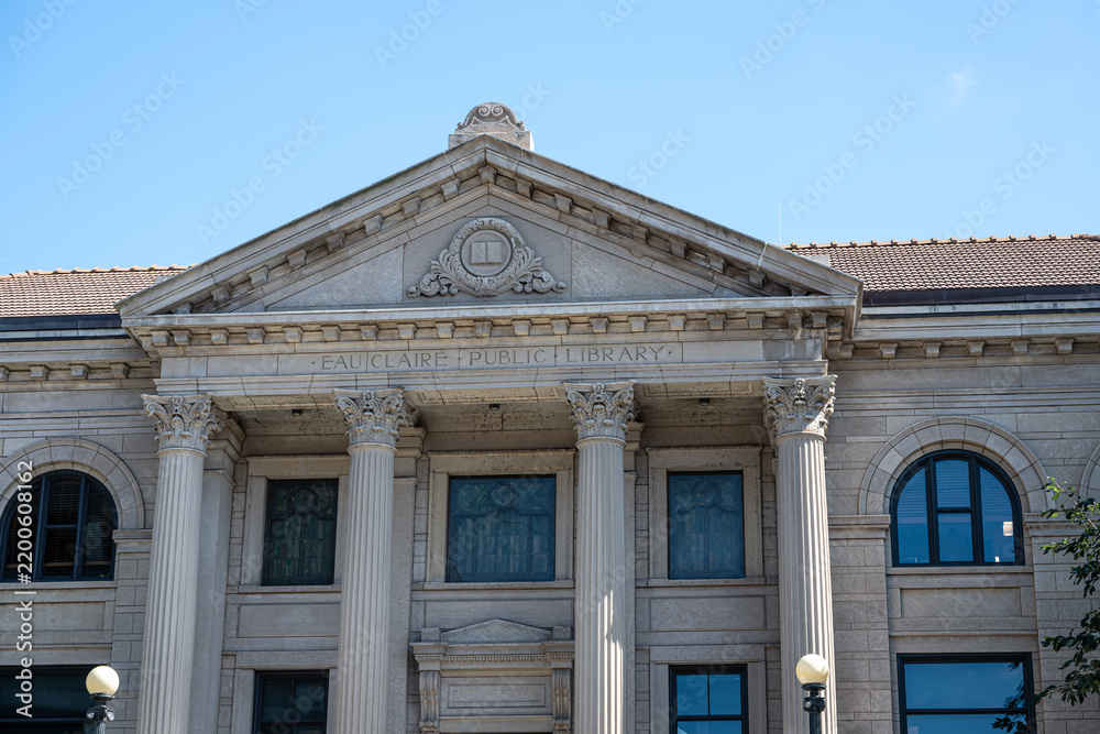 Fototapeta premium Eau Claire City Hall building in Wisconsin, a Beaux-Arts style structure originally built in 1903 as a Carnegie public library