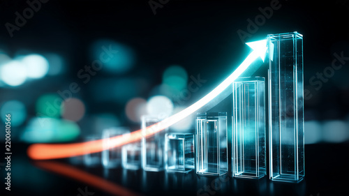 A rising bar chart with an upward arrow represents business growth and positive financial performance.
