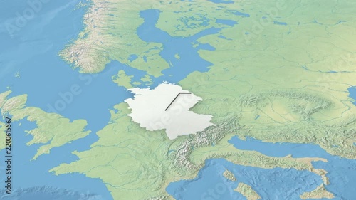 Animated map highlighting the location and outline of Germany. Geographic visualization suitable for travel, geography, news, documentary and educational content.