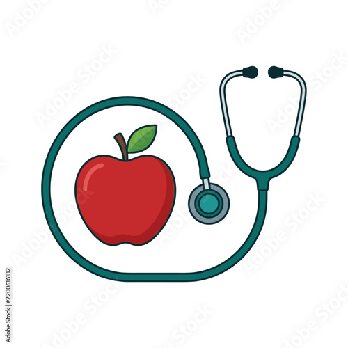 Red apple and medical stethoscope healthcare concept icon graphic