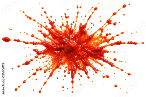 Splash of red liquid burst with dynamic fluid motion on clean white background