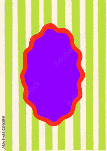 vintage striped green and beige background with purple frame