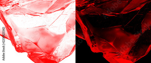 Abstract Red Crinkled Plastic Texture on White and Black Background