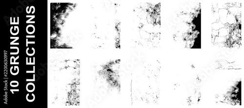 Set of rough black and white texture. Distressed overlay texture. Old grunge background. Monochrome vintage abstract textured effect. Vector Illustration.