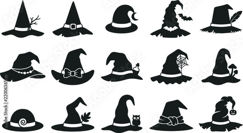 A spooky collection of halloween witch hats a diverse bundle featuring classic and modern designs for costumes and decorations
