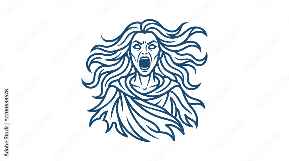 Fototapeta premium Illustration of a screaming banshee spirit with flowing hair.