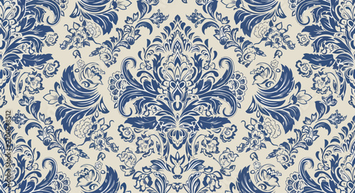 Vintage Symmetrical Damask Style Vector Pattern With Refined Floral Ornament