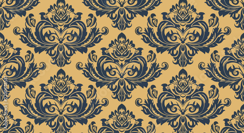 Classic Damask Style Vector Pattern Print For Elegant Fashion Textile Collections