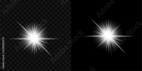 Bright glowing star burst light effect design element isolated on transparent background