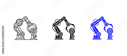 Robotic Arm Holding Gear with Lightning Bolt Icon - Industrial Automation, Smart Manufacturing, AI Robotics Vector Symbol