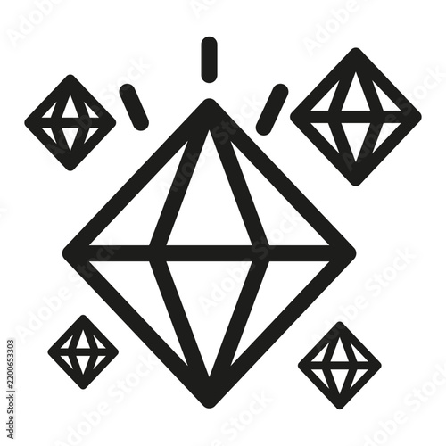 Diamond gem group shiny jewel crystal line icon vector