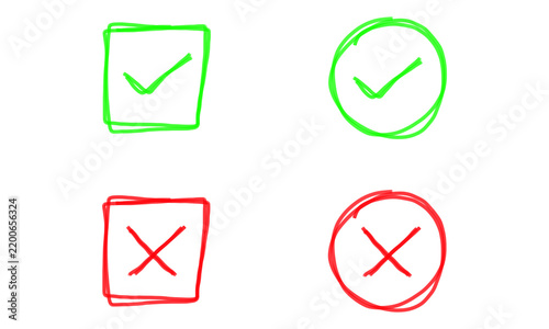 Green check and red cross mark icons in hand-drawn style for digital survey design