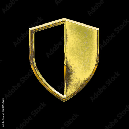 Golden badge shield icons symbols isolated cut out on black background