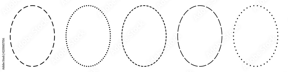 Fototapeta premium Collection of simple oval dotted, dashed line frames