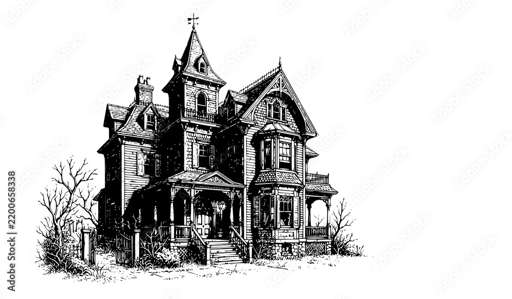 Fototapeta premium Gothic Victorian Haunted House Architectural Vector Art