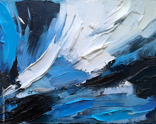 Abstract Oil Painting Texture Wallpaper Featuring Bold Blue and White Brushstrokes