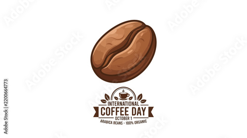 Roasted Coffee Bean Illustration with International Coffee Day Badge Design on White Background