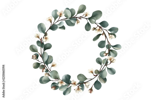 Fine eucalyptus ring with scattered cream blooms
