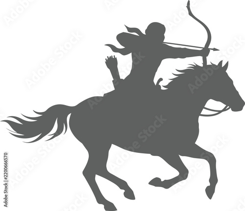 Ancient Warrior Archer on Horseback Silhouette Vector Illustration