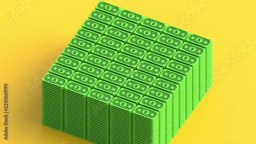 Growing money stacks 3D animation for wealth and cash reserves