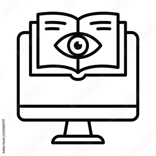 Computer monitor with open book and eye on screen education concept