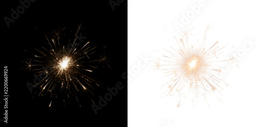 Golden Sparkler on Black and Transparent Backgrounds