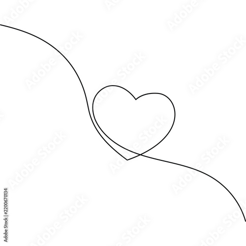 Heart continuous line art featuring a simple outline heart shape with editable stroke