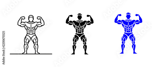 Bodybuilding Icon with Flexing Bodybuilder and Up Arrow - Muscle Growth, Fitness Training, Gym Vector Symbol