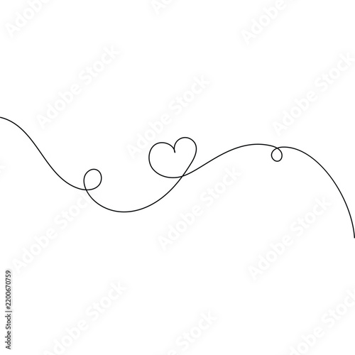 Heart continuous line art featuring a simple outline heart shape with editable stroke