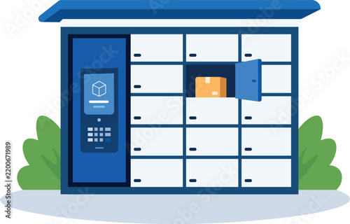 Smart Parcel Locker with Package Pickup, Flat Vector Illustration