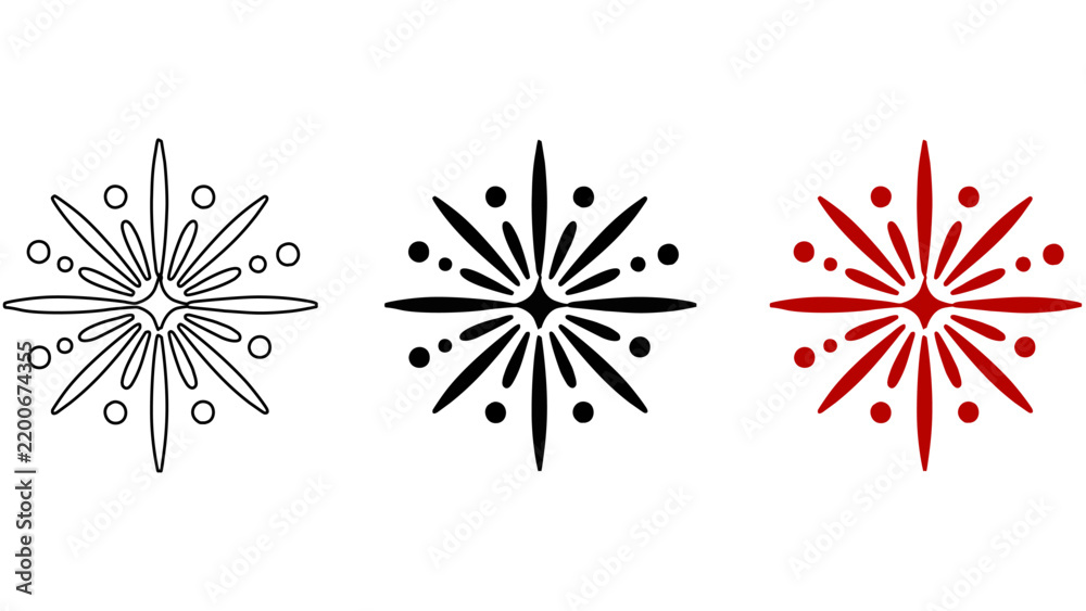 Obraz premium Starburst retro outline set with mid-century modern sparkle symbols isolated on transparent background abstract vector illustration 