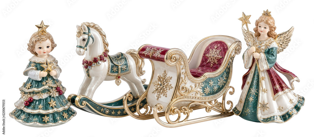 Fototapeta premium PNG Elegant Christmas figurines with ornate sleigh and angel