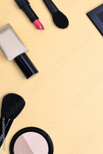 Cuadro en lienzo Professional makeup products with cosmetic beauty products, foundation, lipstick,  eye shadows, eye lashes, brushes and tools