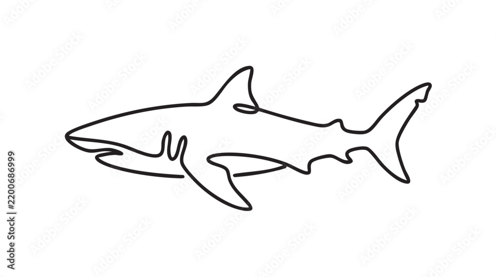 Obraz premium elegant shark vector icon, continuous line art illustration for marine life continuous line art vector icon