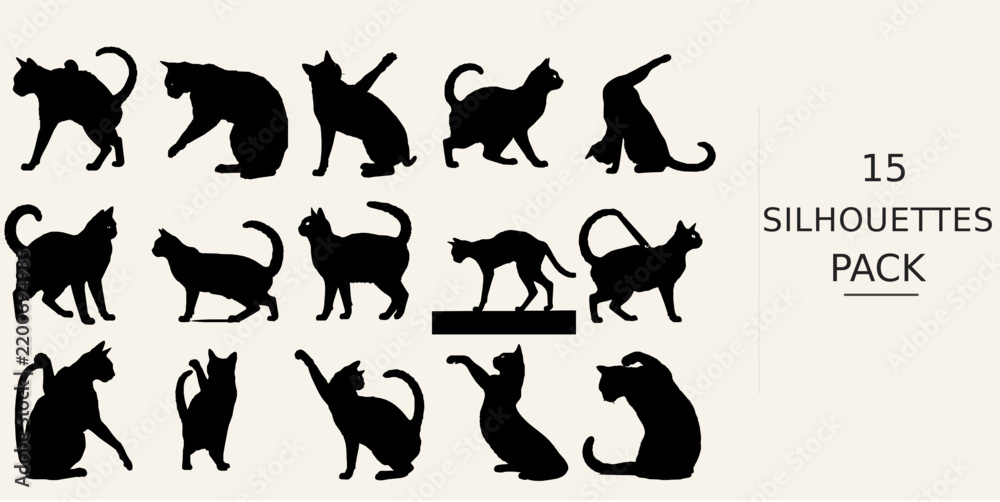Obraz premium Cat Stretching Silhouette - Realistic Form Editable Vector Silhouette Black Vector Clipart on White Background