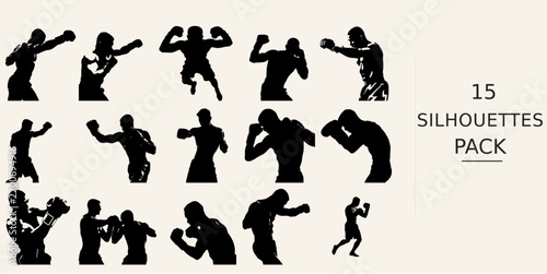 Boxer Punching Silhouette - Sharp Shape Premium Vector Silhouette Black Vector Clipart on White Background