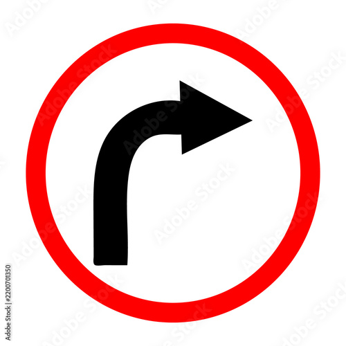 Bild auf Leinwand Right curve warning traffic road sign illustration