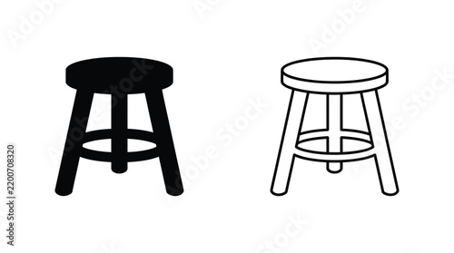 Simple wooden stool illustration with black silhouette design