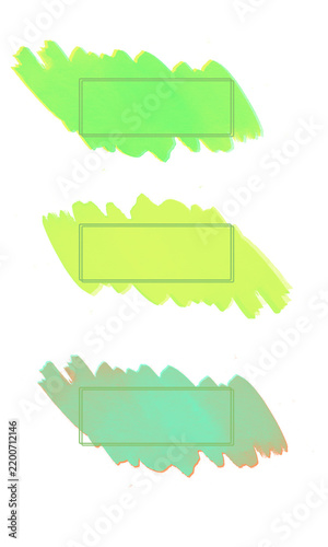 Green watercolor brushstrokes with rectangular text frame, transparent background