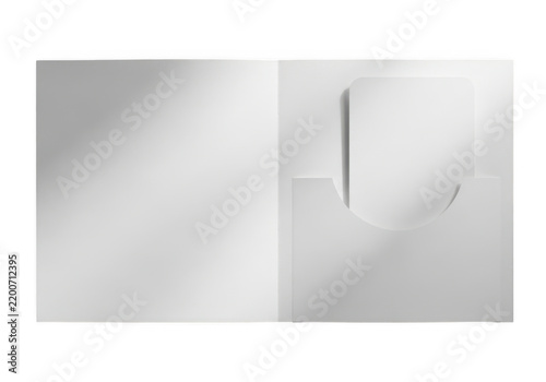 Open presentation folder with card mockup isolated on transparent background