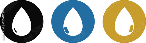 Water Drop Icon Set in Black Blue and Gold Flat Vector