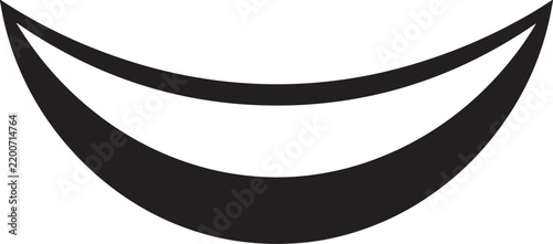 Minimalist black and white icon of a curved crescent shape, abstract swoosh symbol with pointed ends on a white background, also transparent background