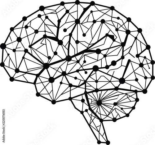 Abstract geometric human brain illustration with connected lines