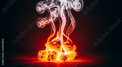 Close-up of a fiery explosion with smoke rising in a dark environment
